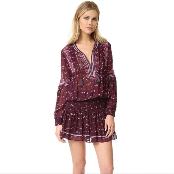 Ulla Johnson Burgundy Gita Floral Silk Mini Dress - Extra Small XS (0)